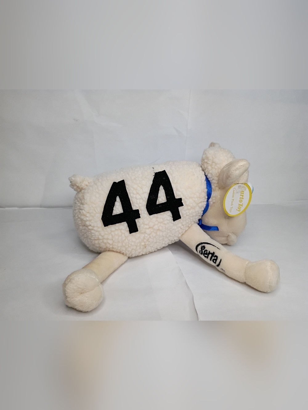 Vintage Serta Plush Lamb Stuffed Animal - White with Black '44'